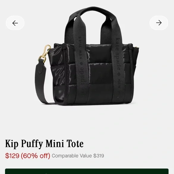 NWT Kate Spade Black Kip Mini Puffy Tote - Picture 5 of 8